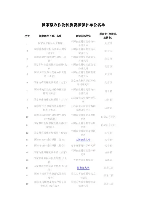 国家级农作物种质资源保护单位名单