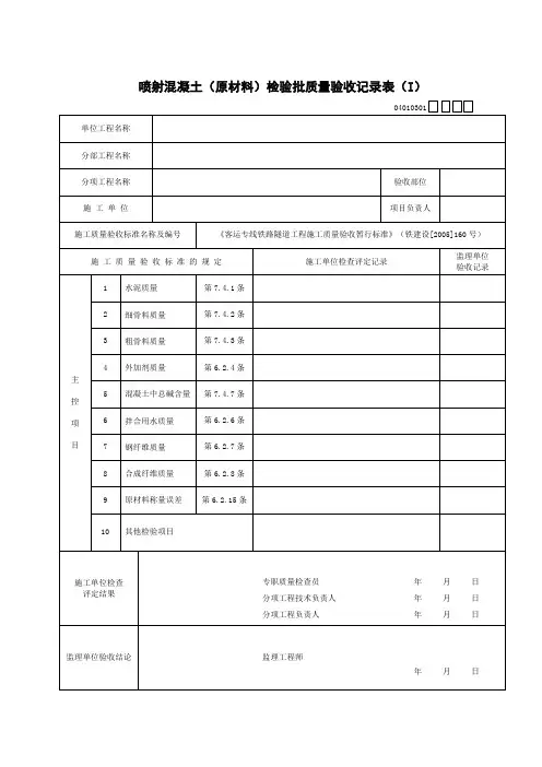 01喷射混凝土(原材料)检验批质量验收记录表(Ⅰ)