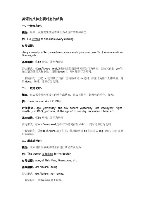 英语_八种时态归纳复习+八种时态三种例句