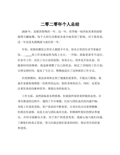 二零二零年个人总结