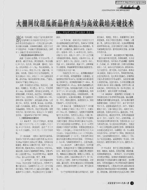 大棚网纹甜瓜新品种育成与高效栽培关键技术