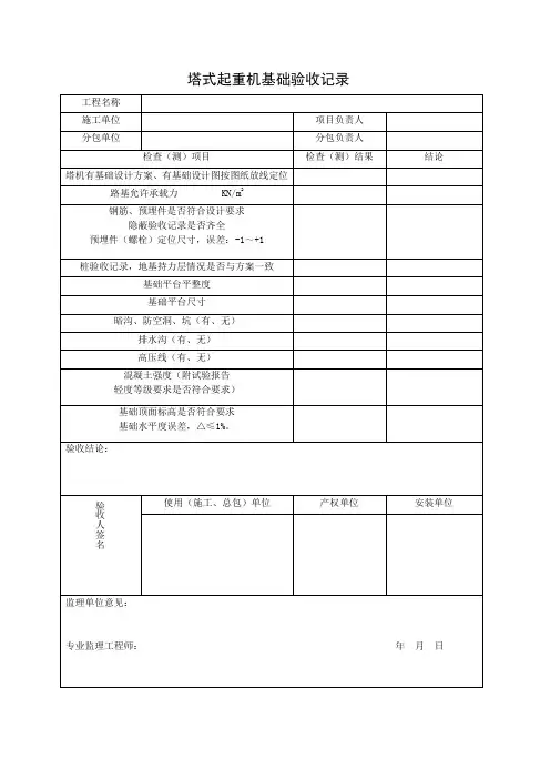 塔式起重机基础验收记录