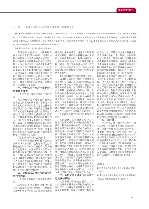 基于试油作业研析油气层的受损问题及保护策略