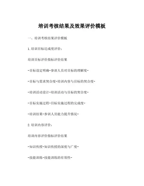 培训考核结果及效果评价模板