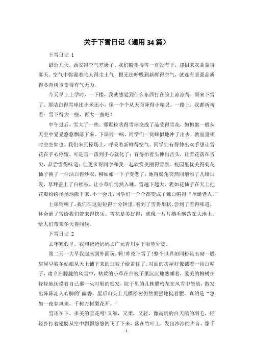 关于下雪日记(通用34篇)