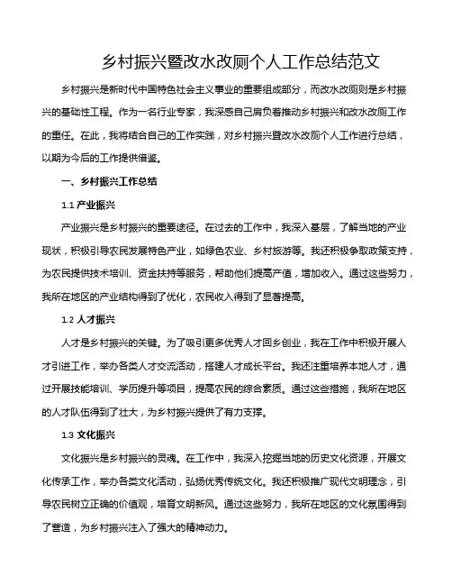 乡村振兴暨改水改厕个人工作总结范文