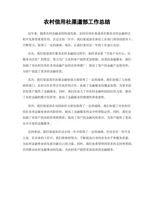 农村信用社渠道部工作总结