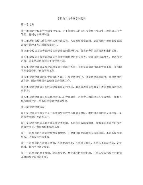 学校员工宿舍规章制度表