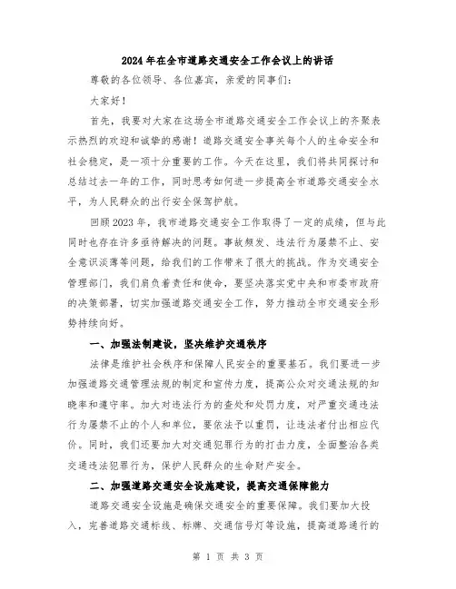 2024年在全市道路交通安全工作会议上的讲话