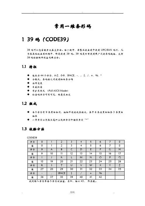 常用一维条形码编码规则