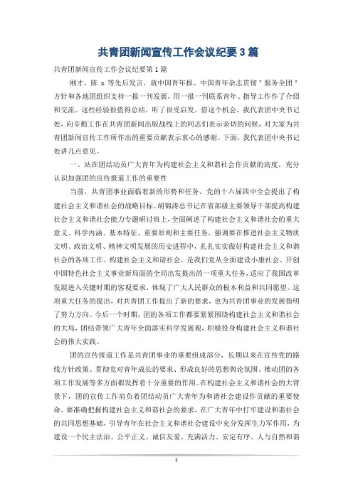 共青团新闻宣传工作会议纪要3篇