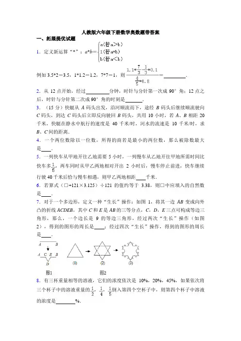 人教版六年级下册数学奥数题带答案