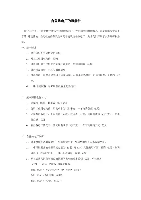 自备热电厂的可能性