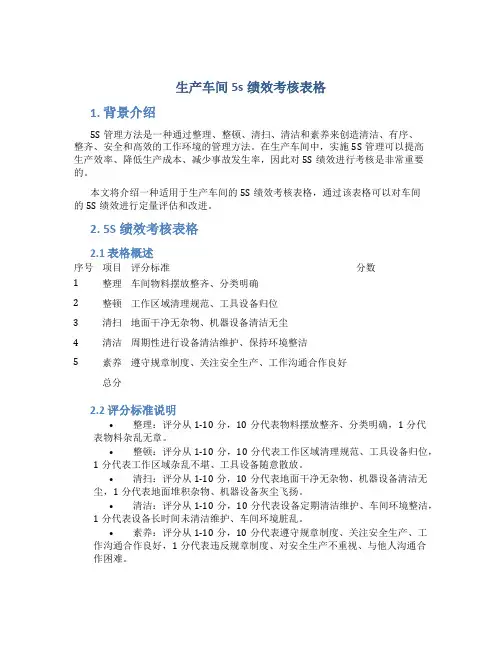 生产车间5s绩效考核表格