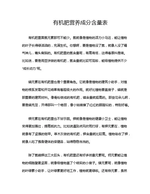 有机肥营养成分含量表