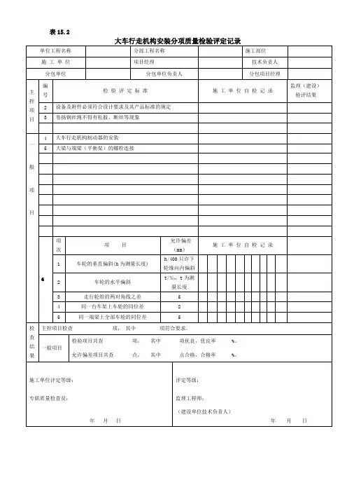 大车行走机构安装分项质量检验评定记录