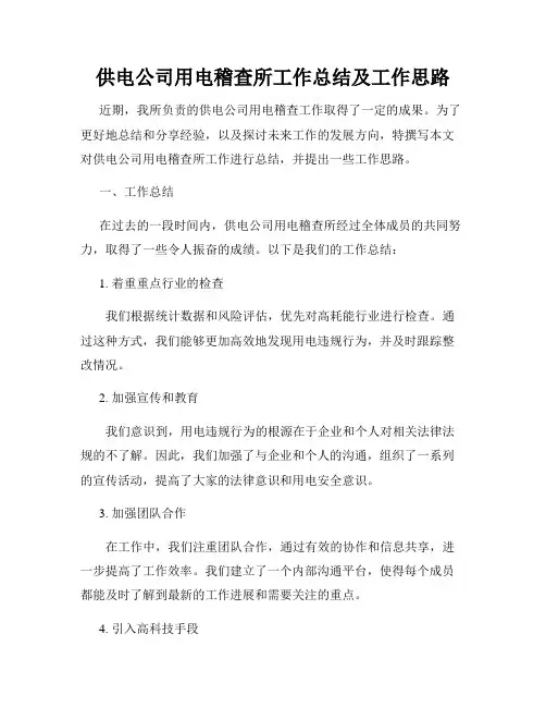 供电公司用电稽查所工作总结及工作思路