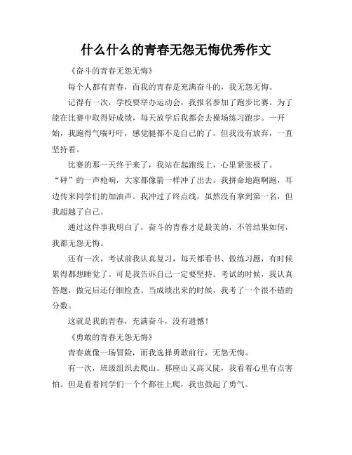 什么什么的青春无怨无悔优秀作文
