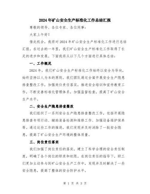 2024年矿山安全生产标准化工作总结汇报