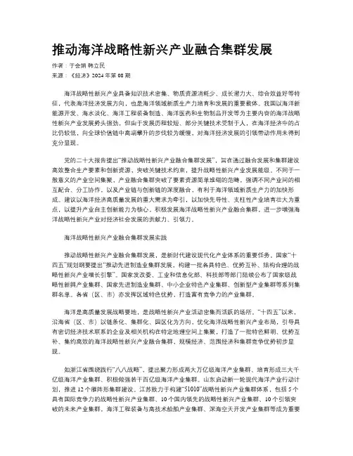 推动海洋战略性新兴产业融合集群发展