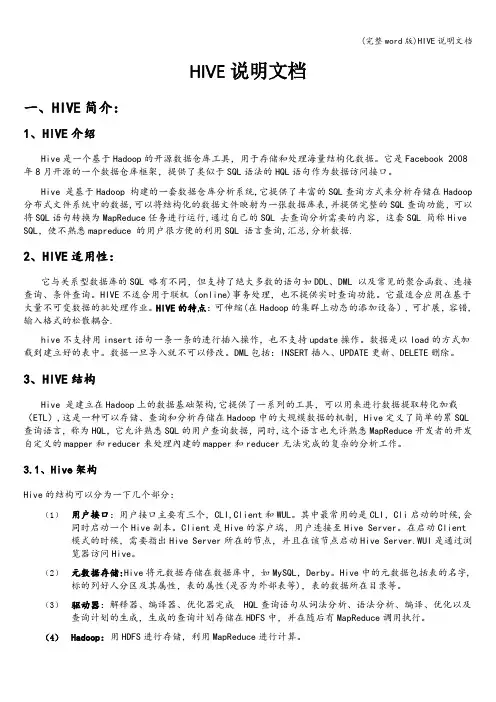 (完整word版)HIVE说明文档