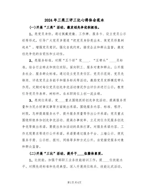 2024年三亮三评三比心得体会范本(2篇)