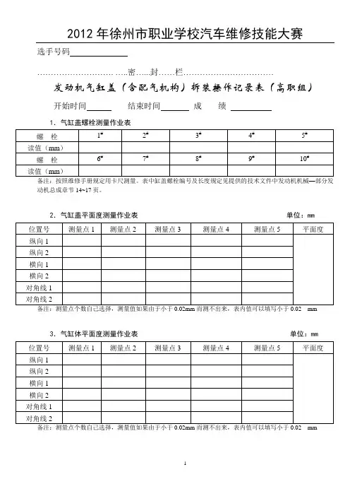 气缸盖(含配气机构)拆装作业表