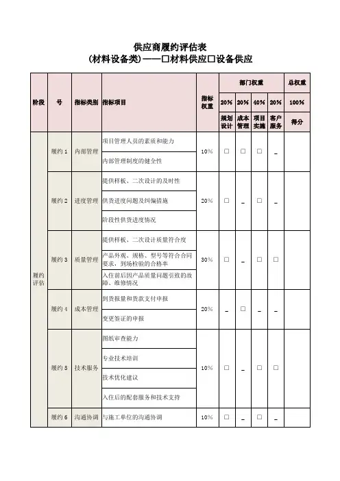 供应商履约评估表(材料设备类)