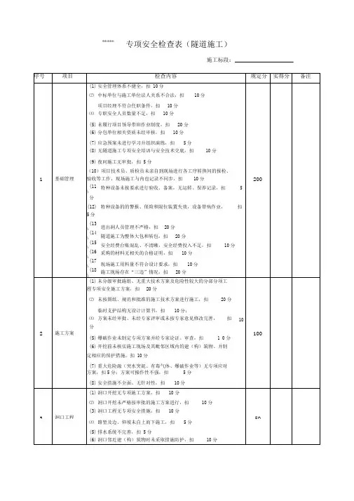 隧道专项安全检查表