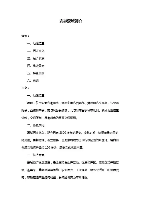 安徽蒙城简介