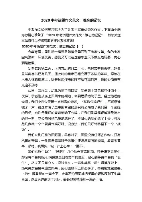 2020中考话题作文范文：难忘的记忆