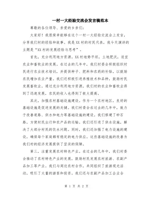 一村一大经验交流会发言稿范本