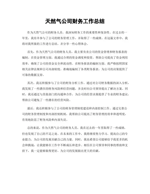 天然气公司财务工作总结