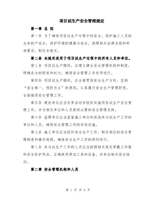 项目试生产安全管理规定
