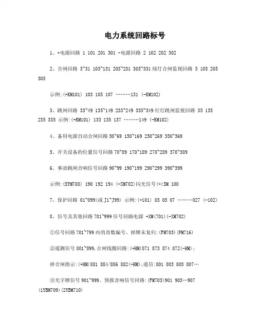 二次回路编号规则