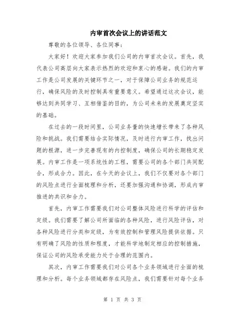 内审首次会议上的讲话范文