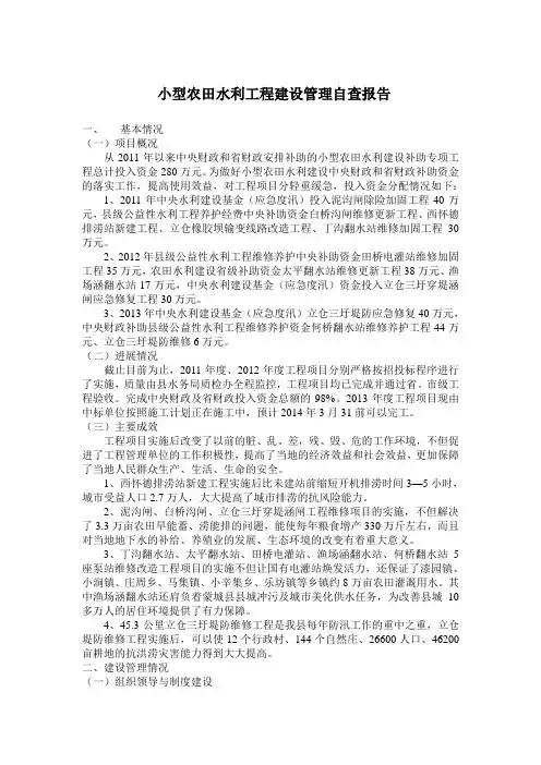 小型农田水利工程建设管理自查报告