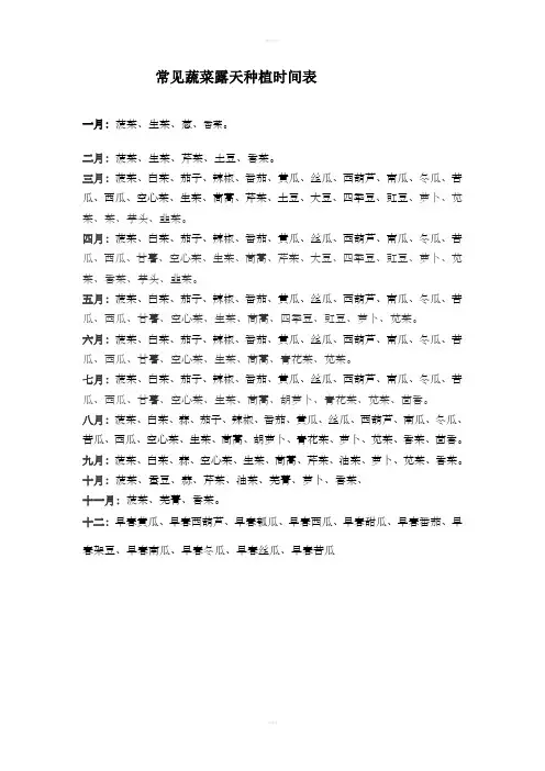 常见蔬菜露天种植时间表