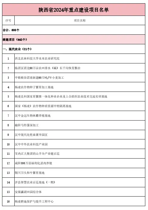 陕西省2024年重点建设项目名单(共600个)