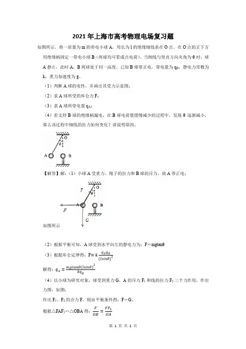2021年上海市高考物理电场复习题 (31)