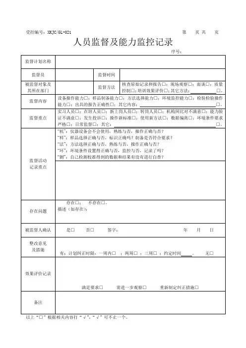 21人员监督与能力监控记录表