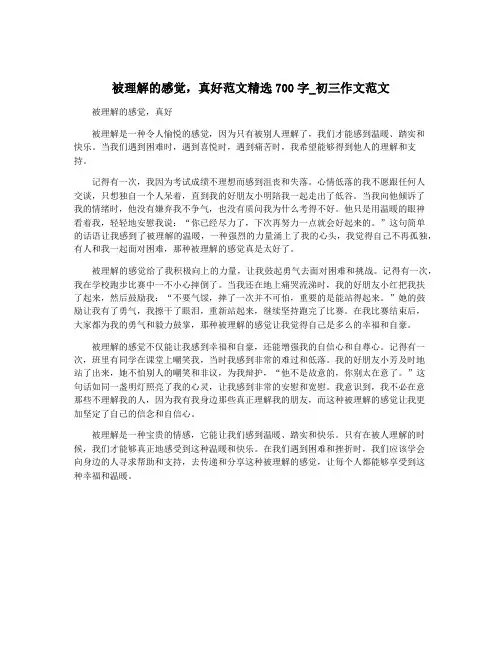 被理解的感觉,真好范文精选700字_初三作文范文