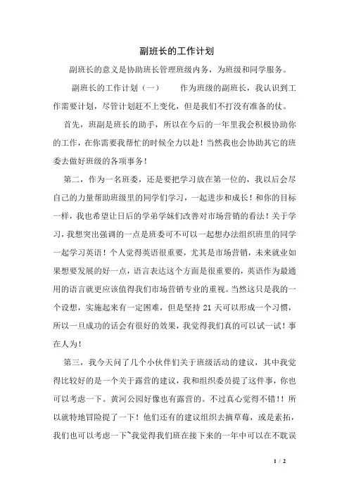 副班长的工作计划