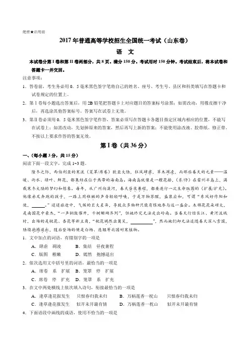 2017年高考山东卷语文试题解析(精编版)(原卷版)