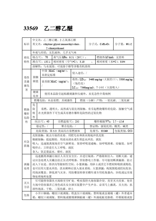 乙二醇乙醚的理化性质及危险特性