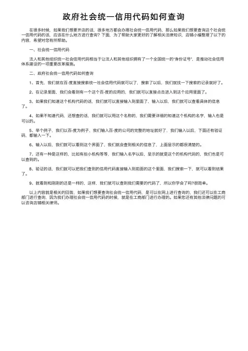 政府社会统一信用代码如何查询