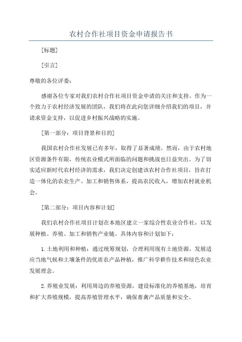 农村合作社项目资金申请报告书