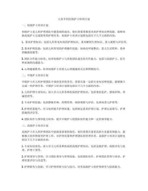 儿科不同层级护士培训计划