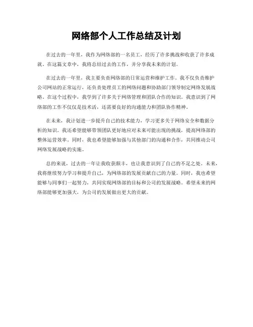 网络部个人工作总结及计划