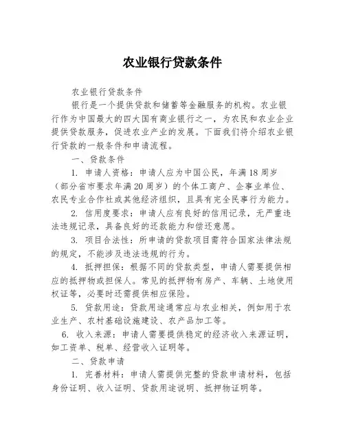 农业银行贷款条件